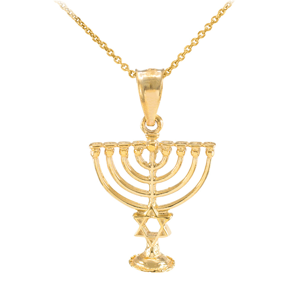 Gold Menorah Pendant with Star of David
