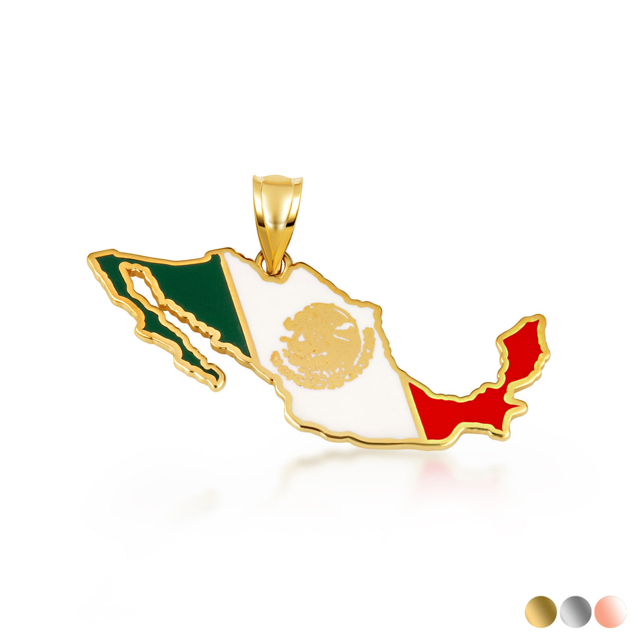 Gold Mexico Map Flag Enamel Pendant Necklace