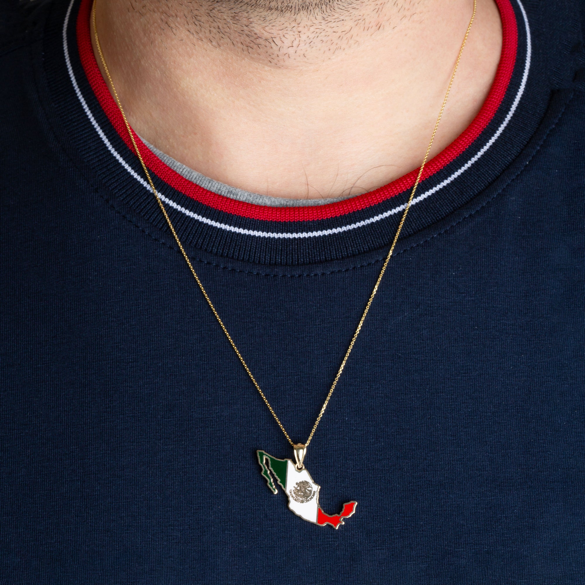 Gold Mexico Map Flag Enamel Pendant Necklace, view 2