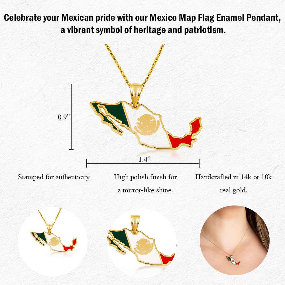 Gold Mexico Map Flag Enamel Pendant Necklace, view 4