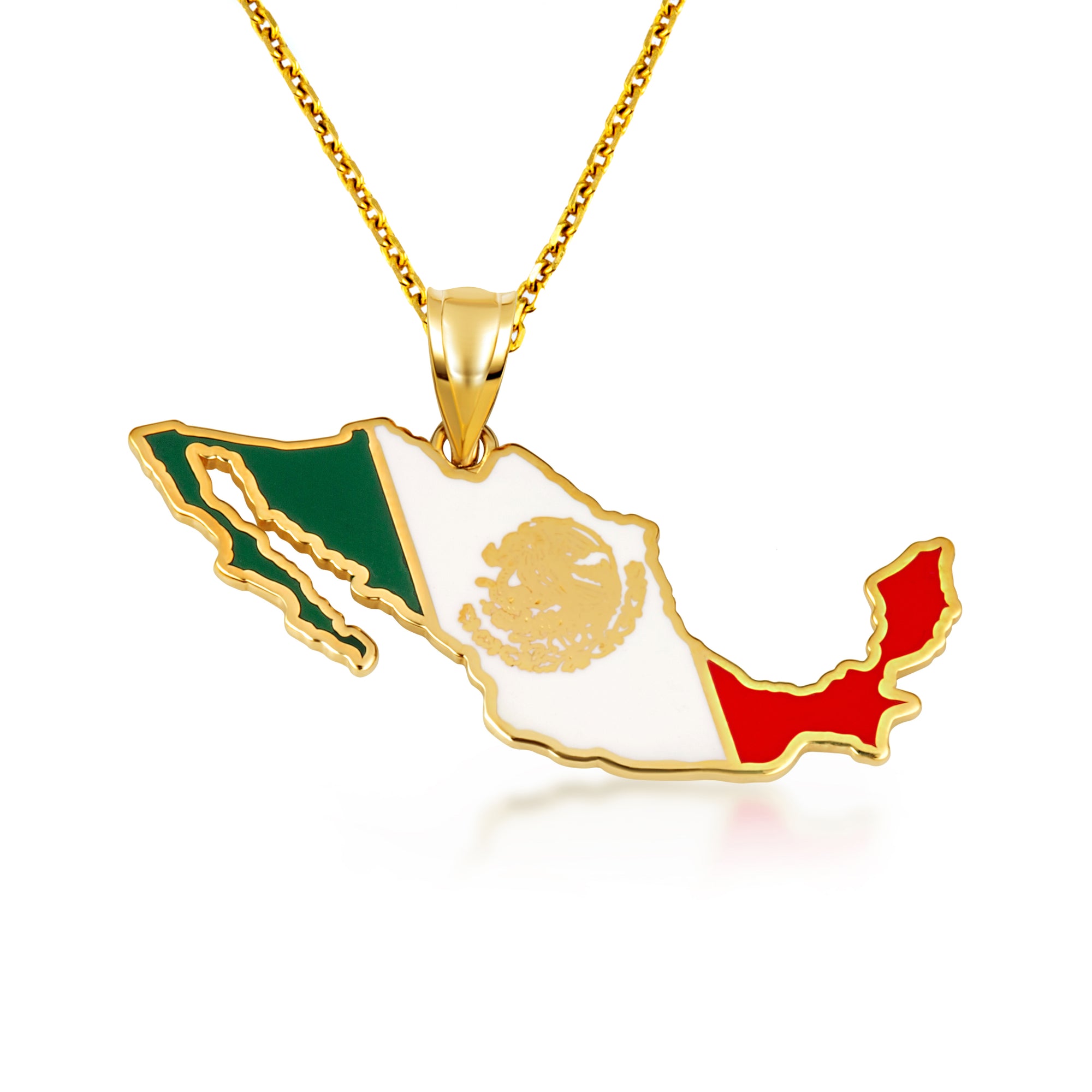 Gold Mexico Map Flag Enamel Pendant Necklace, view 5