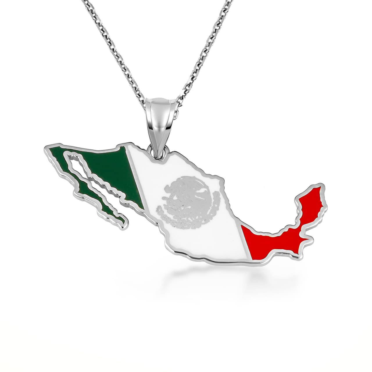 Gold Mexico Map Flag Enamel Pendant Necklace, view 7