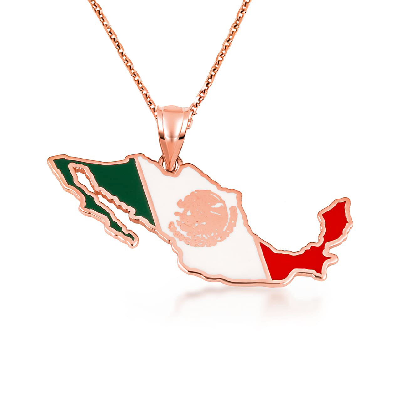 Gold Mexico Map Flag Enamel Pendant Necklace, view 9