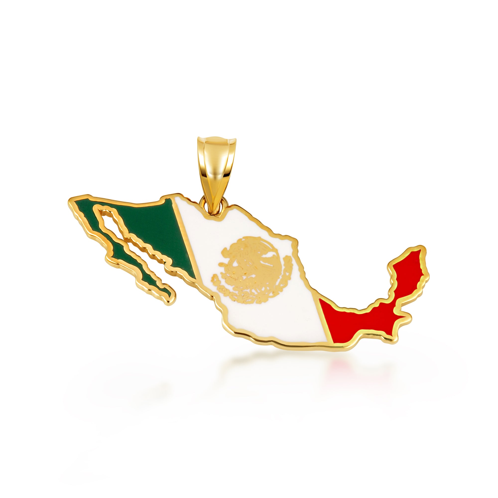 Gold Mexico Map Flag Enamel Pendant Necklace, view 10
