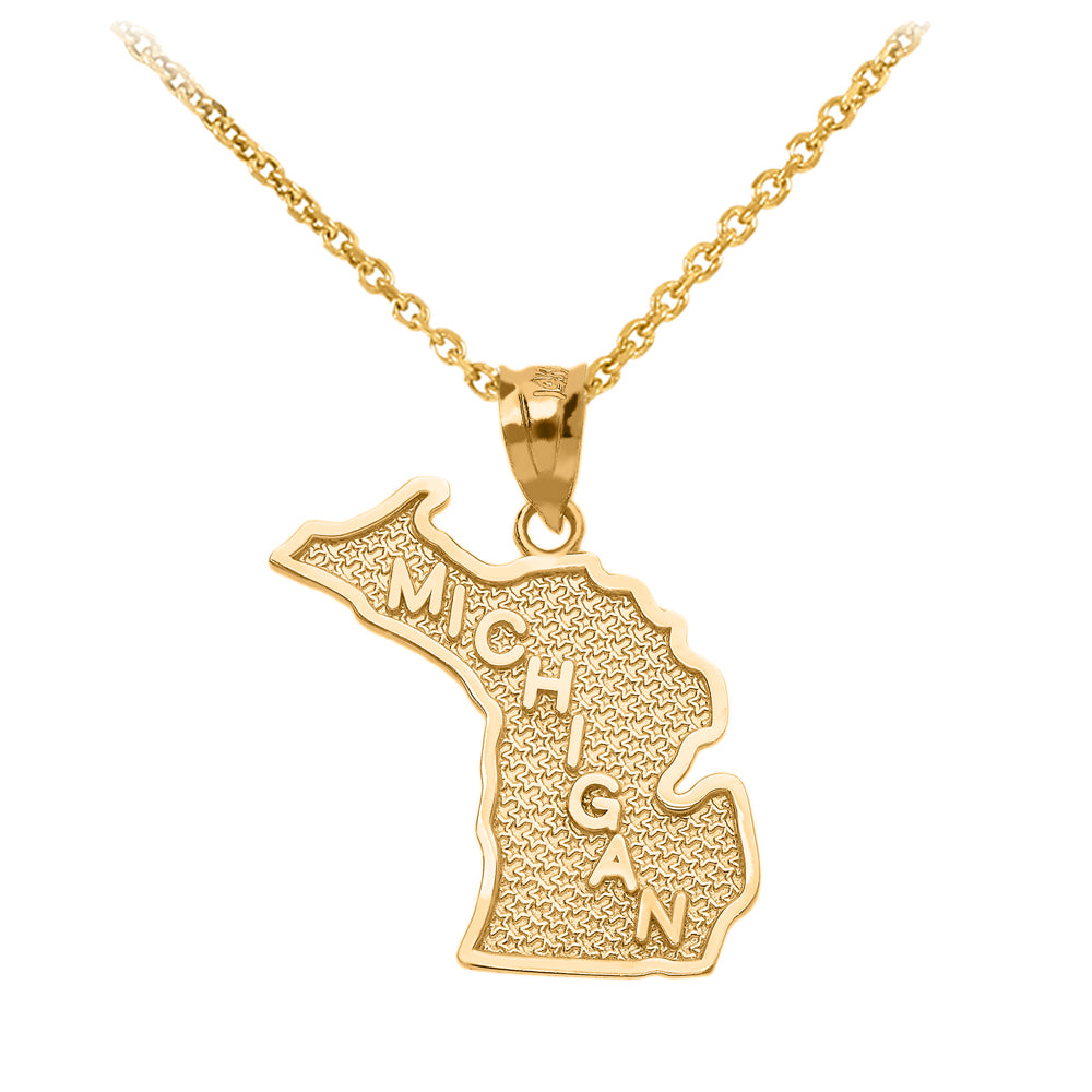 Gold Michigan State Map Pendant Necklace