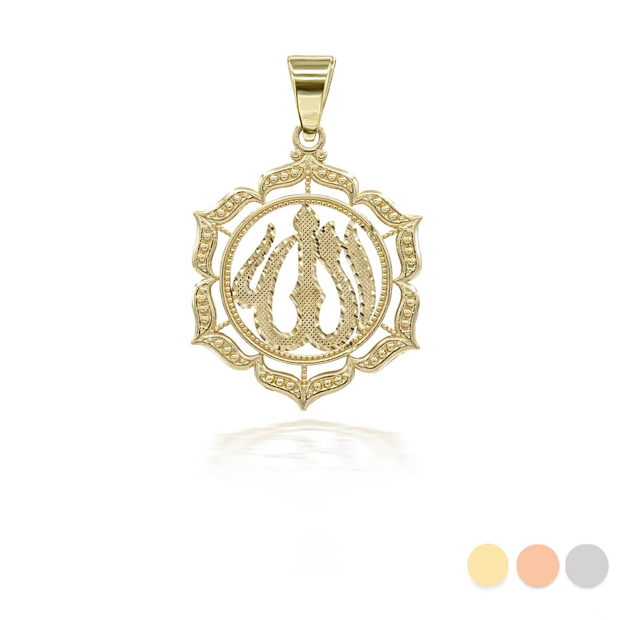 Gold Milgrain Border Allah Pendant Necklace