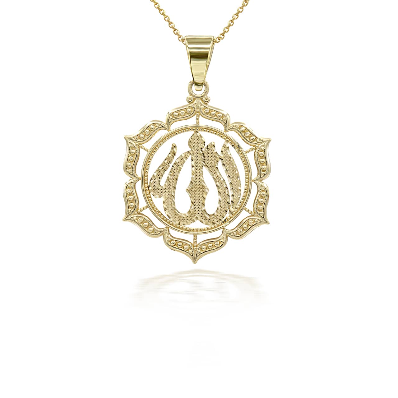 Gold Milgrain Border Allah Pendant Necklace, view 4