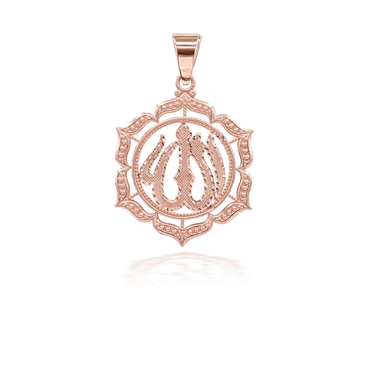 Gold Milgrain Border Allah Pendant Necklace, view 5