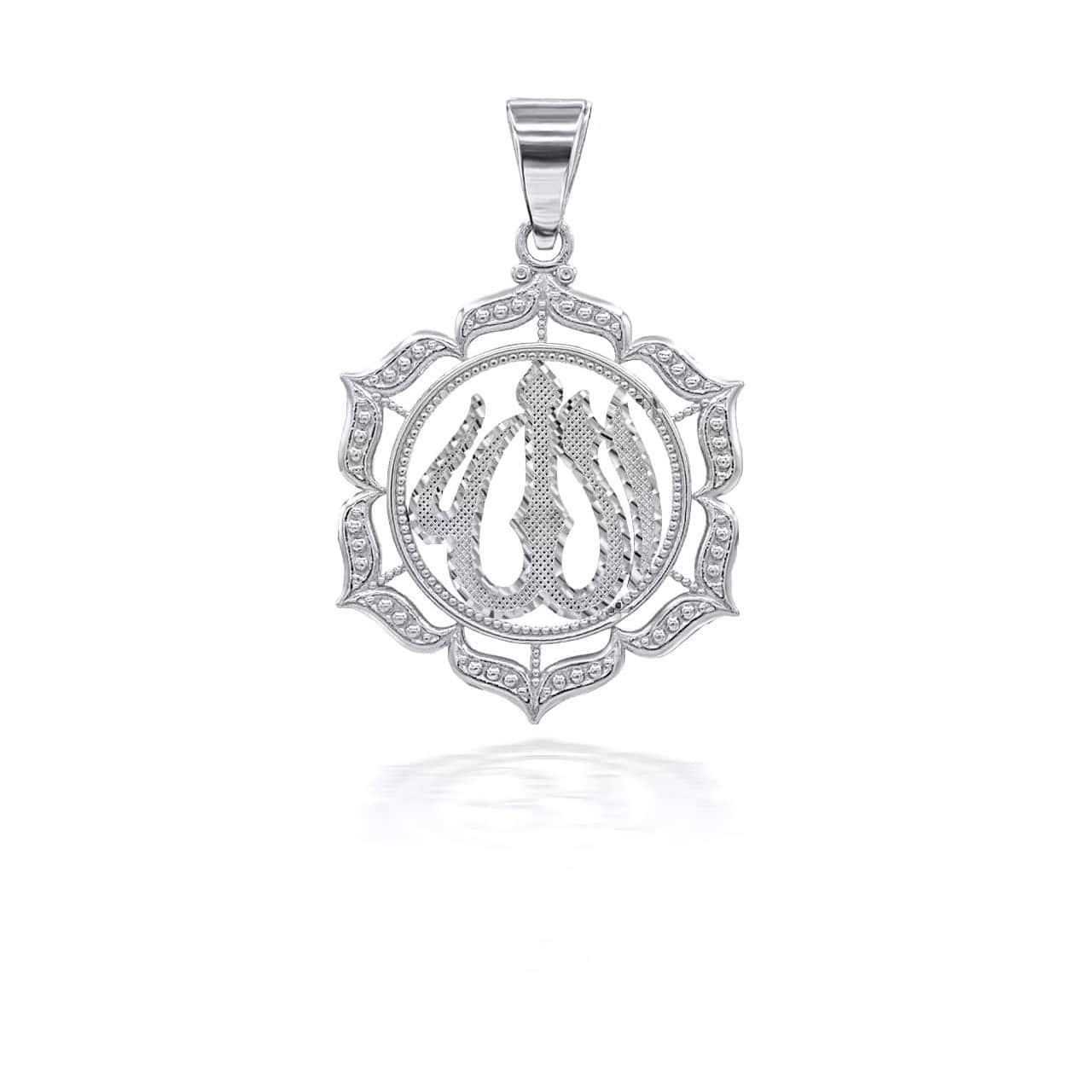 Gold Milgrain Border Allah Pendant Necklace, view 8