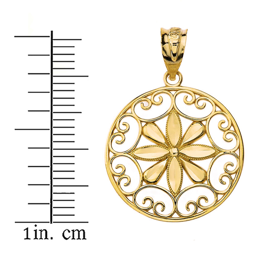Gold Milgrain Daisy Flower Filigree Pendant Necklace, view 3