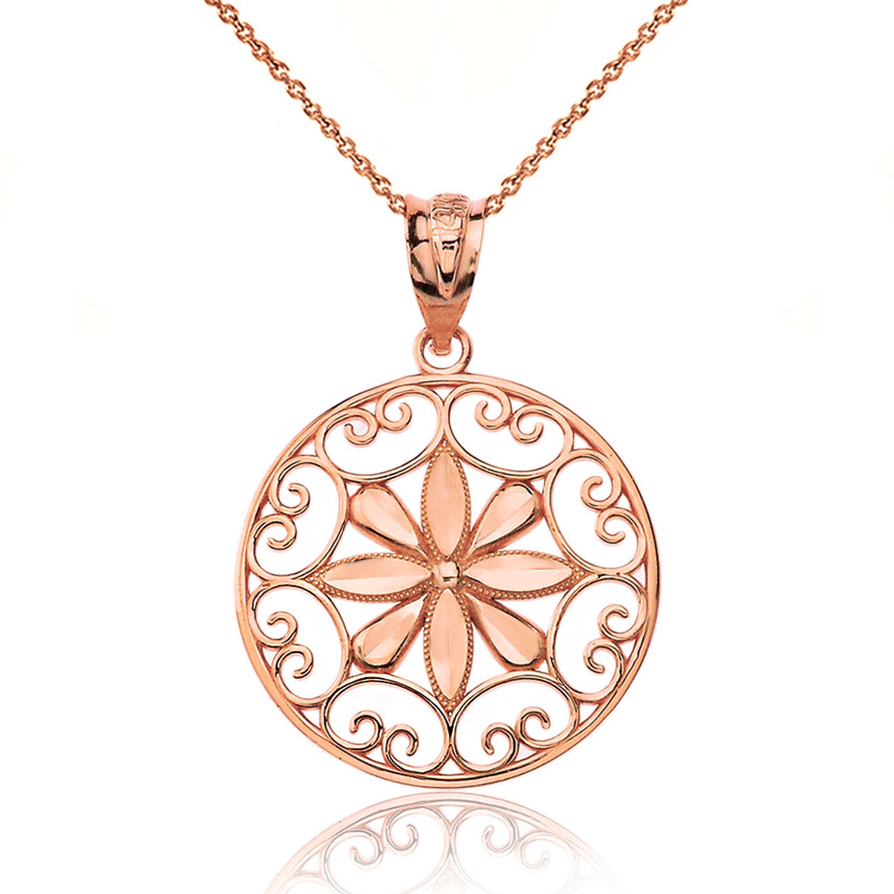 Gold Milgrain Daisy Flower Filigree Pendant Necklace, view 4