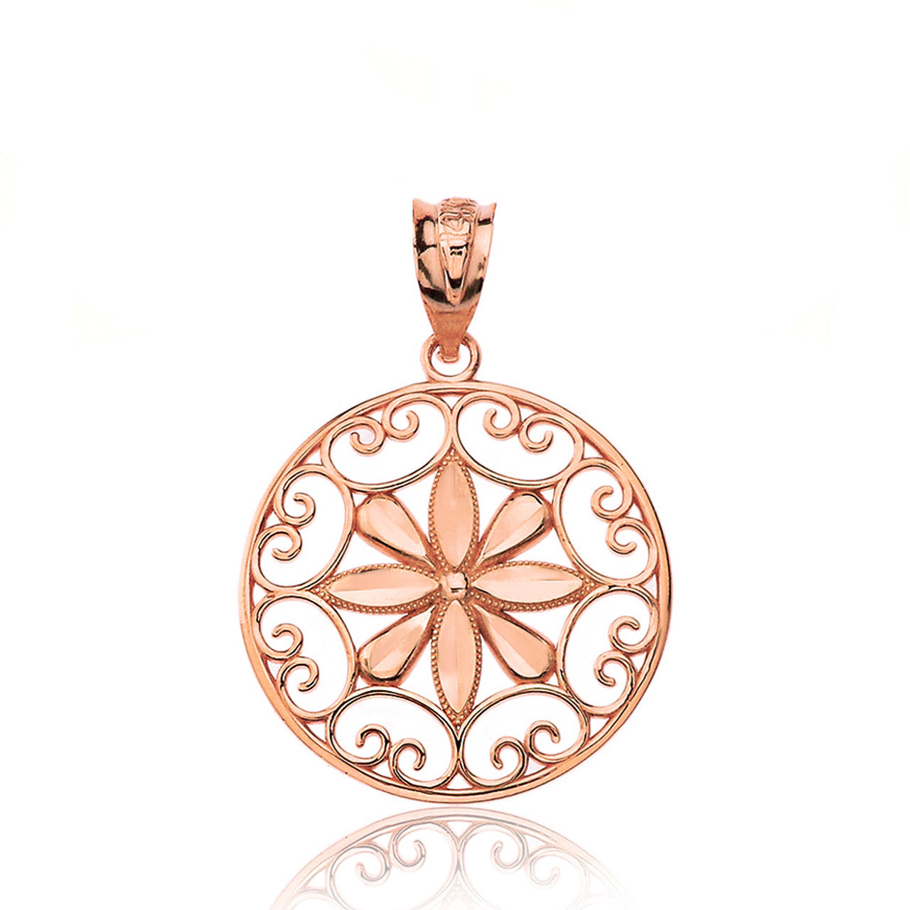 Gold Milgrain Daisy Flower Filigree Pendant Necklace, view 5
