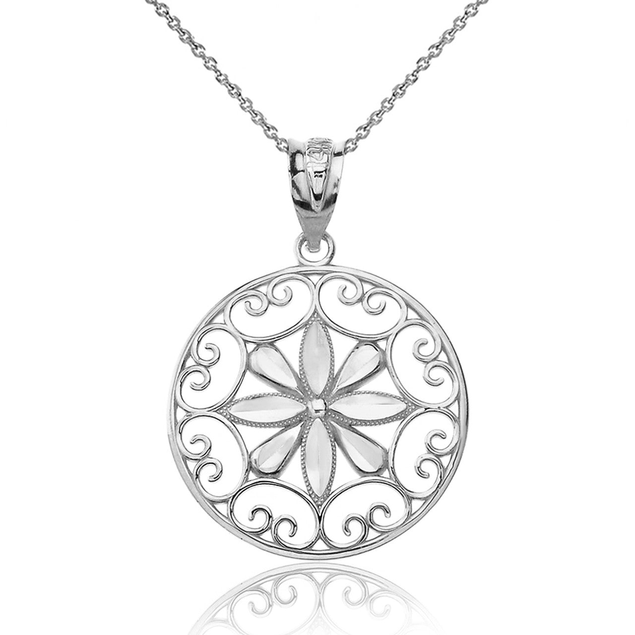 Gold Milgrain Daisy Flower Filigree Pendant Necklace, view 6