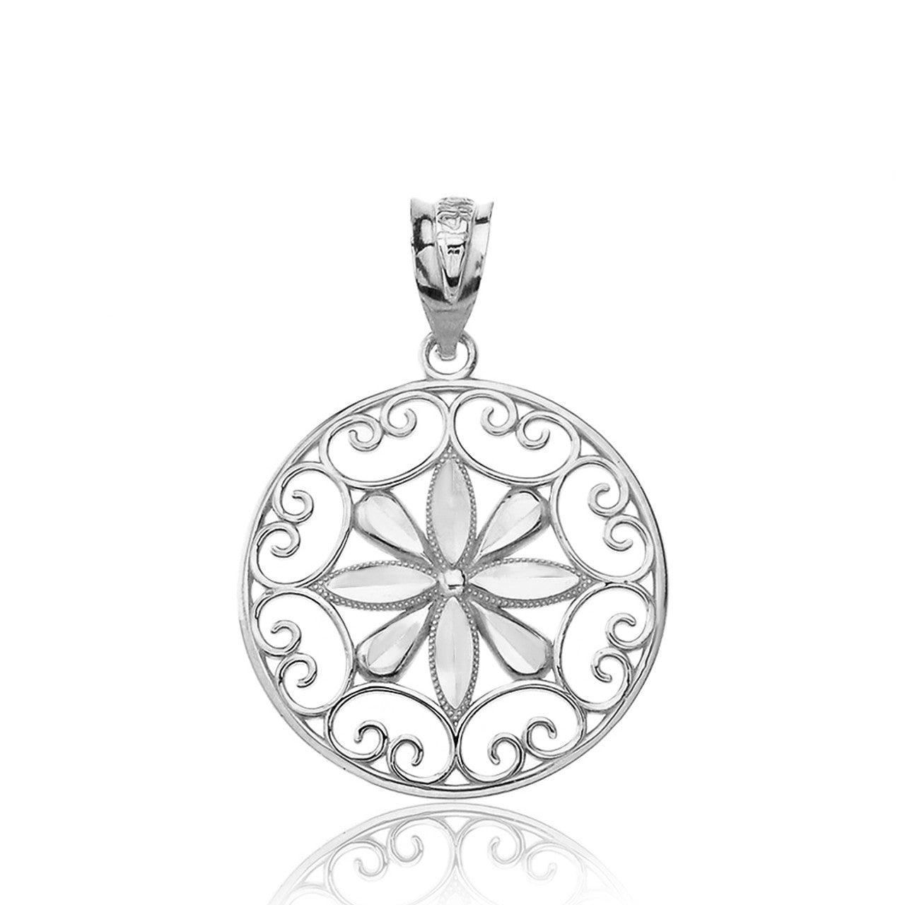Gold Milgrain Daisy Flower Filigree Pendant Necklace, view 7