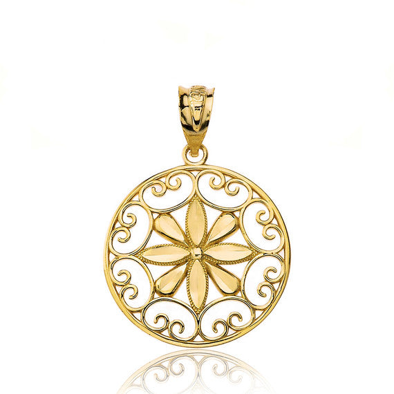 Gold Milgrain Daisy Flower Filigree Pendant Necklace, view 8
