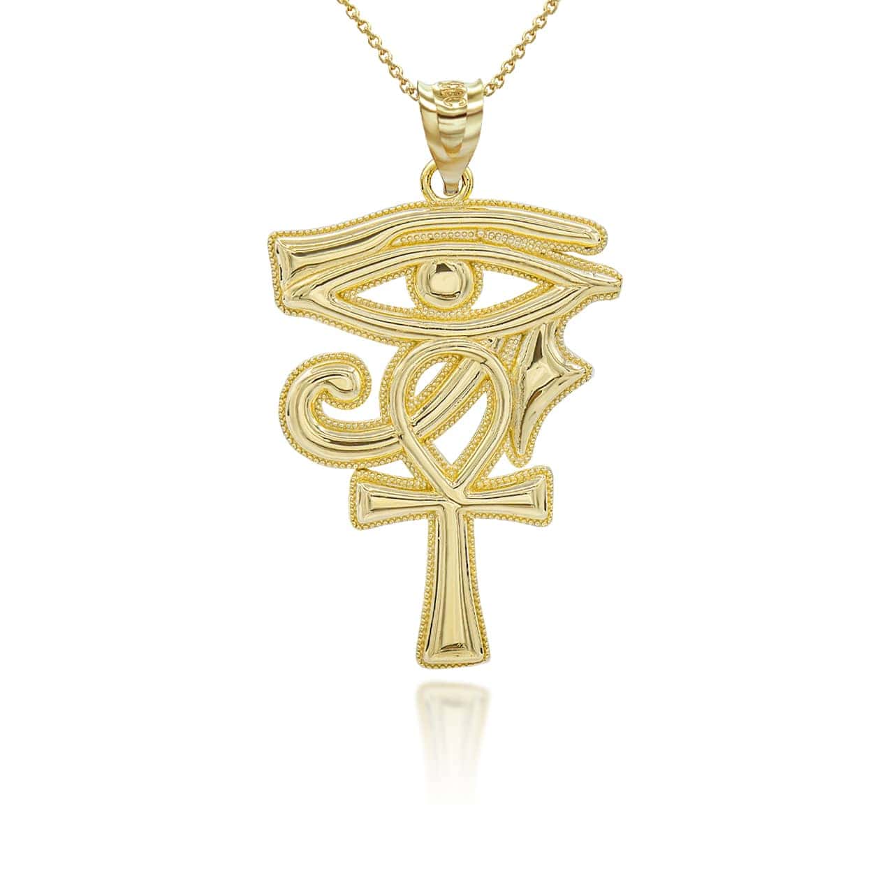 Gold Milgrain Egyptian Ankh Cross Eye of Horus Wadjet Pendant Necklace, view 5