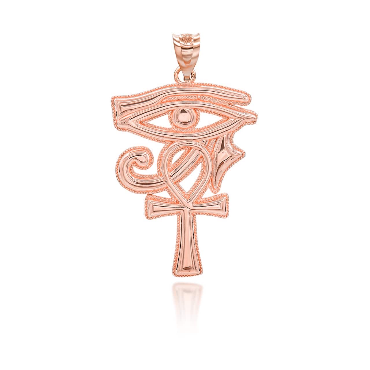 Gold Milgrain Egyptian Ankh Cross Eye of Horus Wadjet Pendant Necklace, view 7