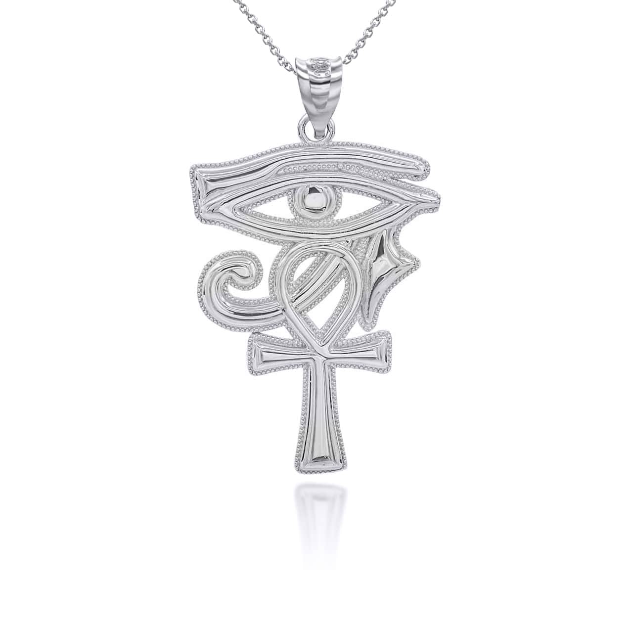 Gold Milgrain Egyptian Ankh Cross Eye of Horus Wadjet Pendant Necklace, view 8
