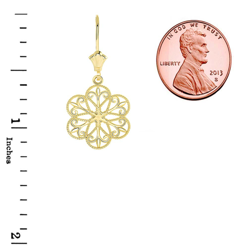 Gold Milgrain Filigree Flower Leverback Earrings, view 4