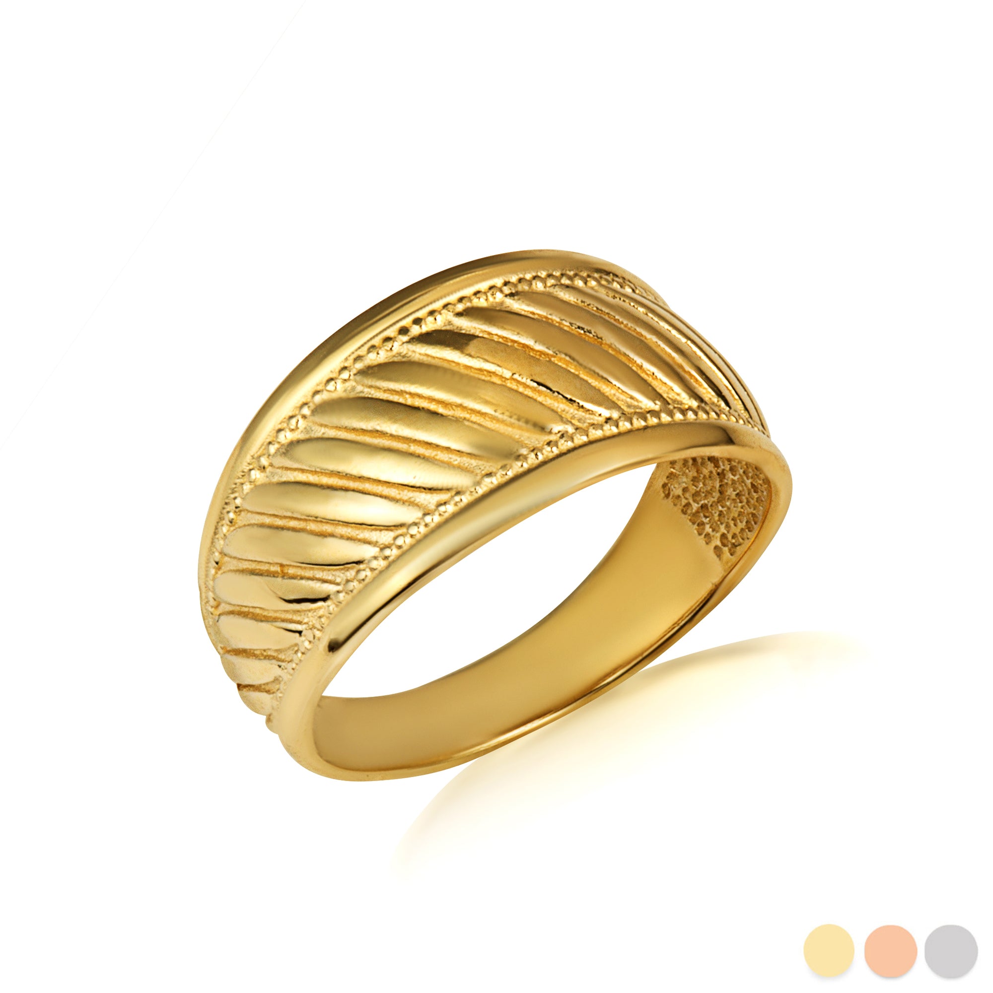 Gold Milgrain Striped Band Ring