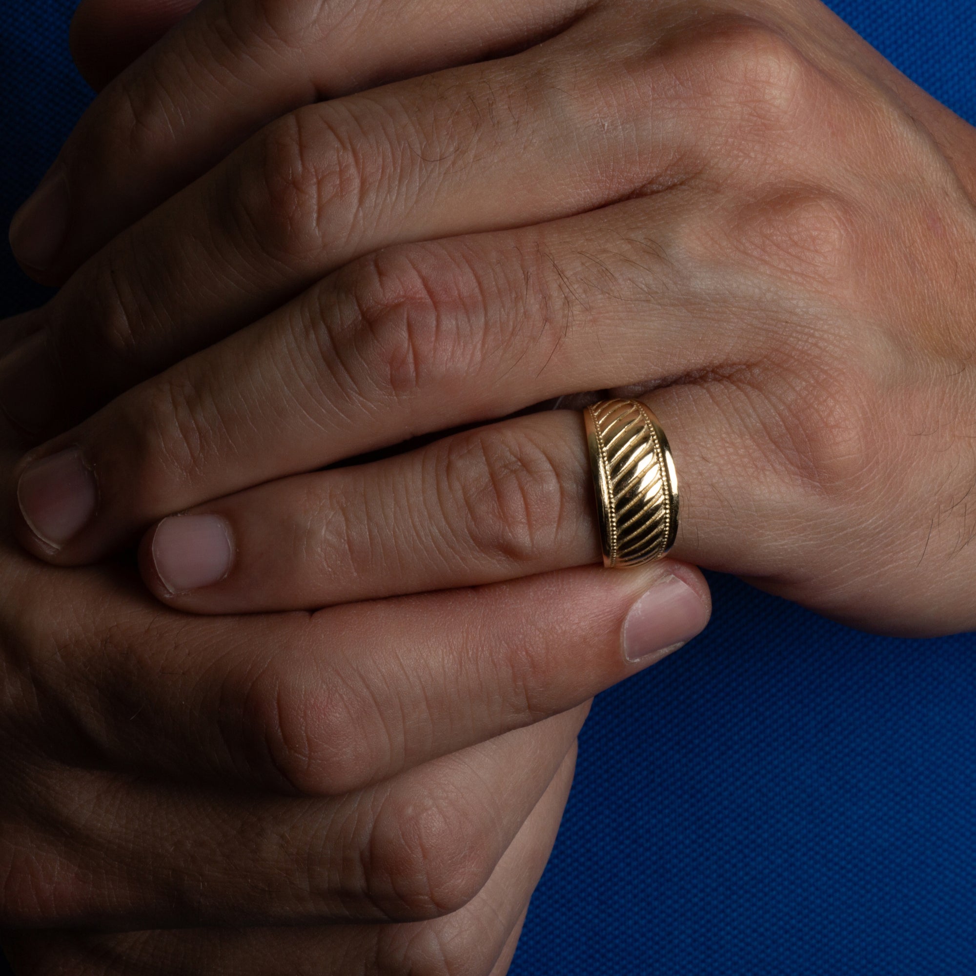 Gold Milgrain Striped Band Ring, view 2