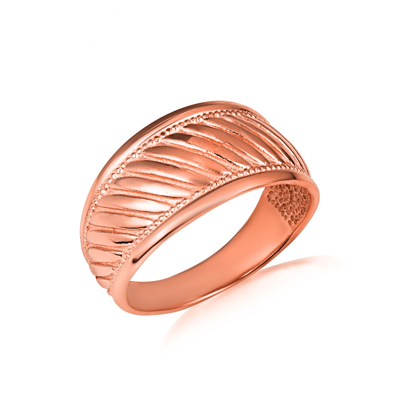 Gold Milgrain Striped Band Ring, view 3