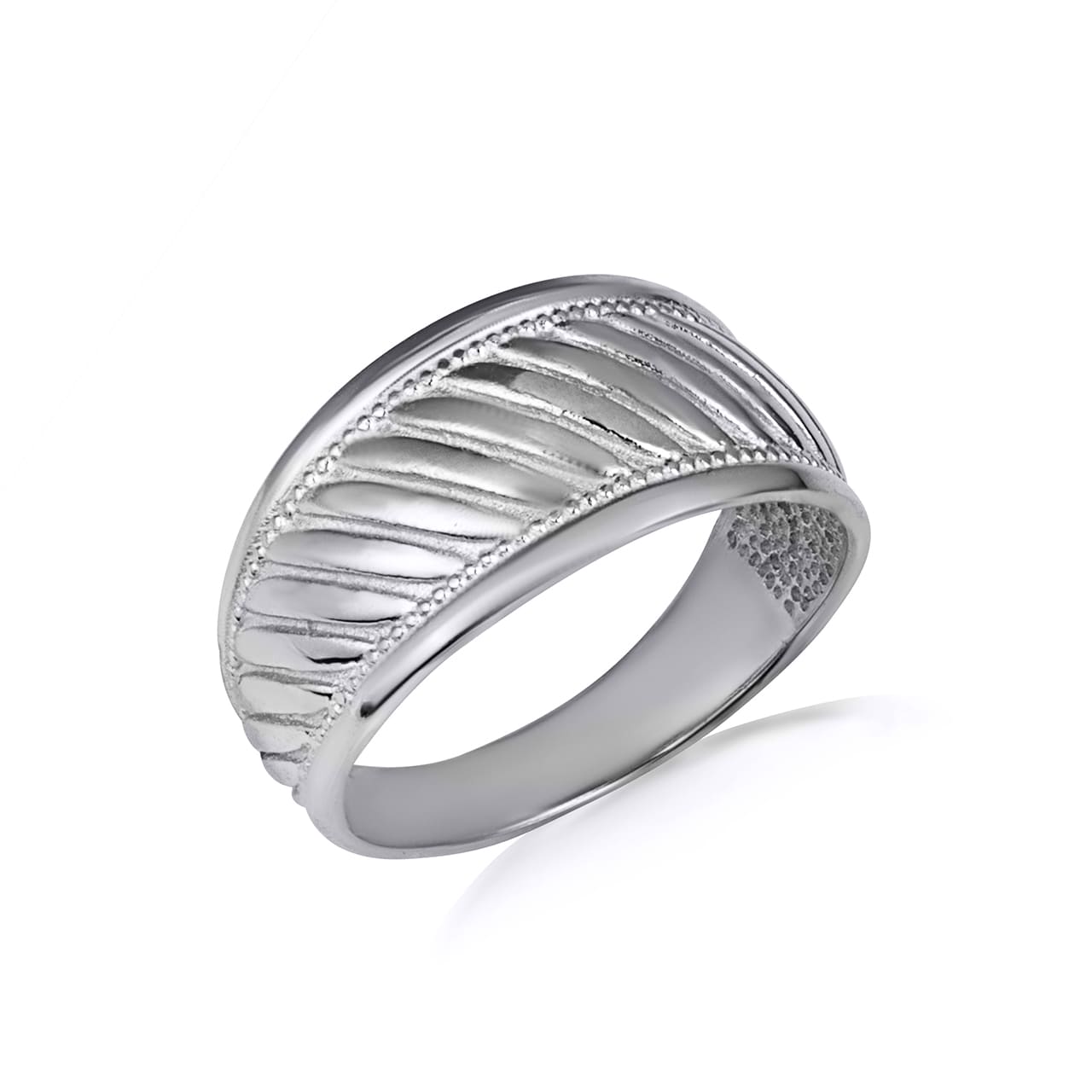 Gold Milgrain Striped Band Ring, view 4
