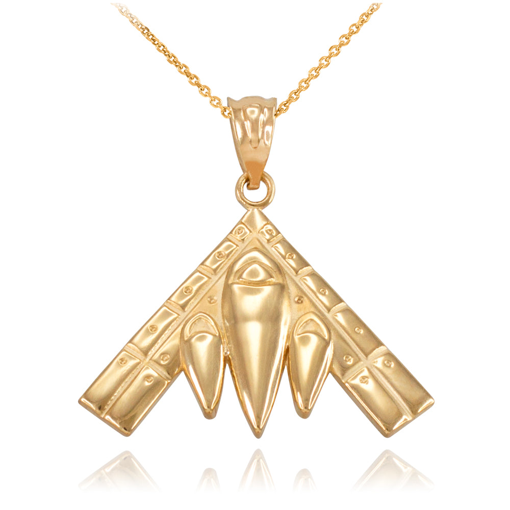 Gold Military Stealth Aircraft Pendant Necklace