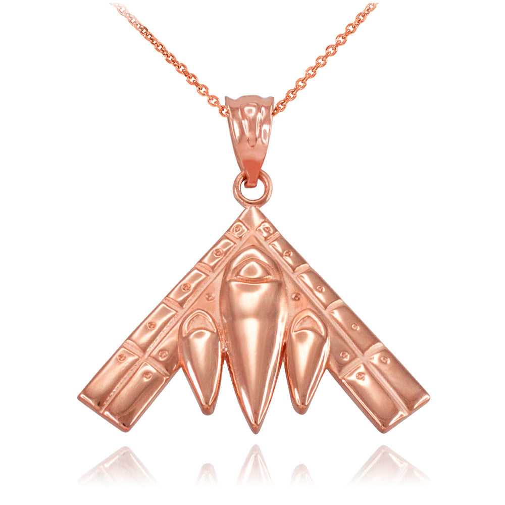 Gold Military Stealth Aircraft Pendant Necklace, view 2