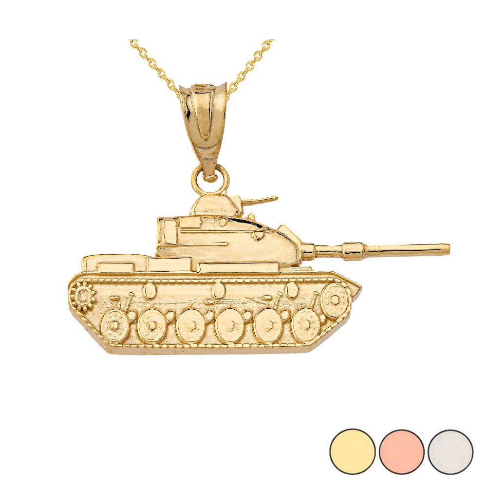 Gold Military Tank Pendant Necklace