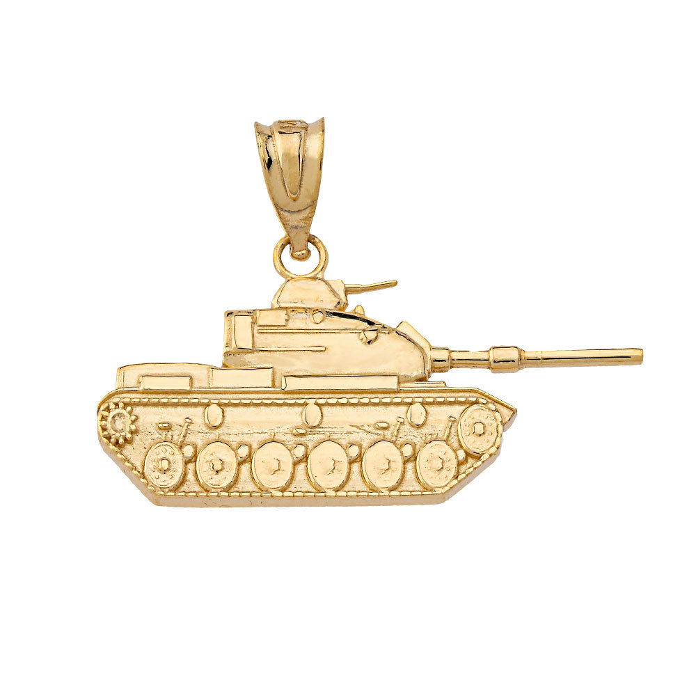 Gold Military Tank Pendant Necklace, view 2