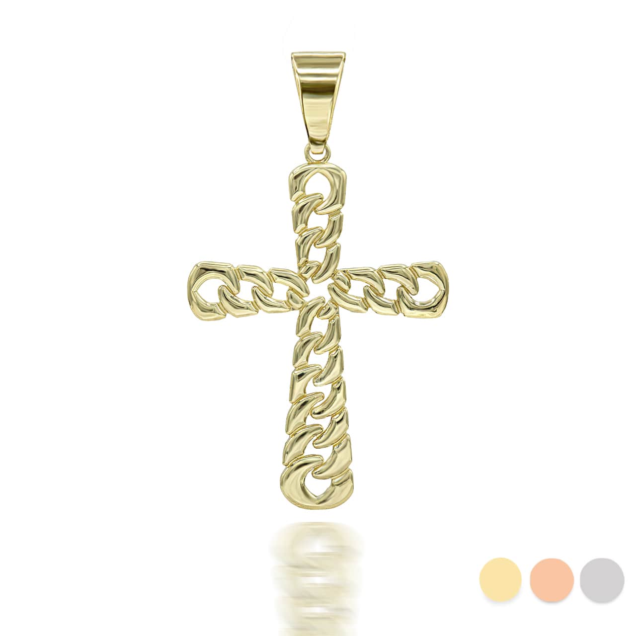 Gold Mini Cuban Link Cross Pendant Necklace