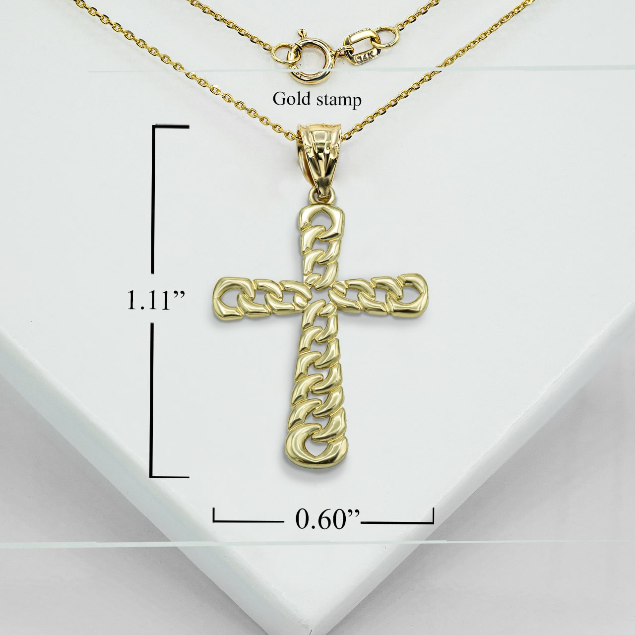 Gold Mini Cuban Link Cross Pendant Necklace, view 2