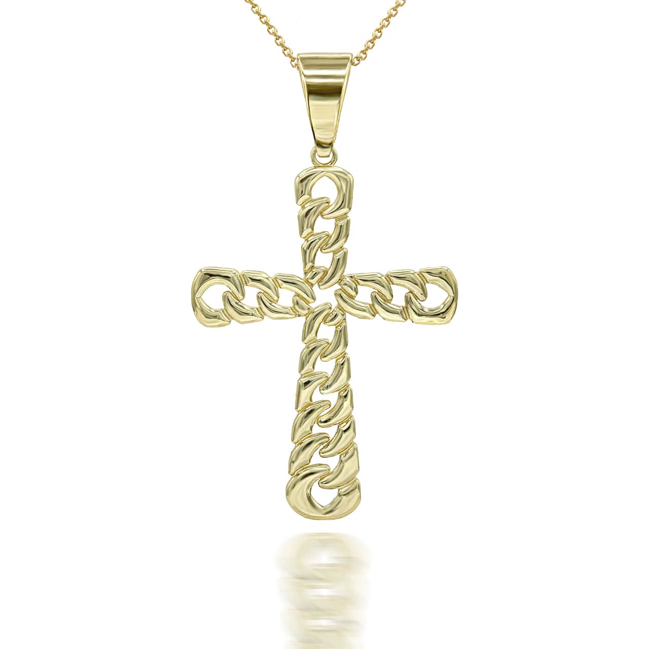 Gold Mini Cuban Link Cross Pendant Necklace, view 3