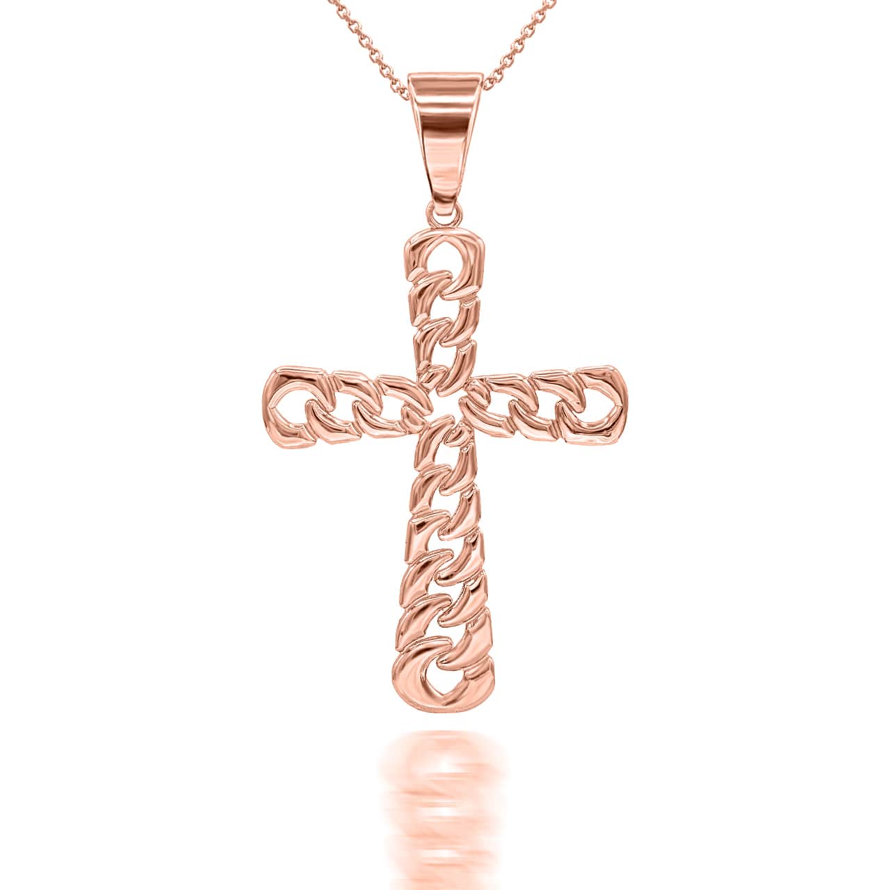 Gold Mini Cuban Link Cross Pendant Necklace, view 6