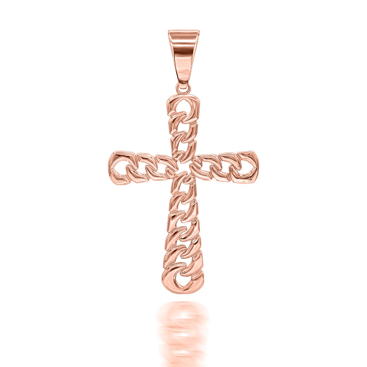 Gold Mini Cuban Link Cross Pendant Necklace, view 7