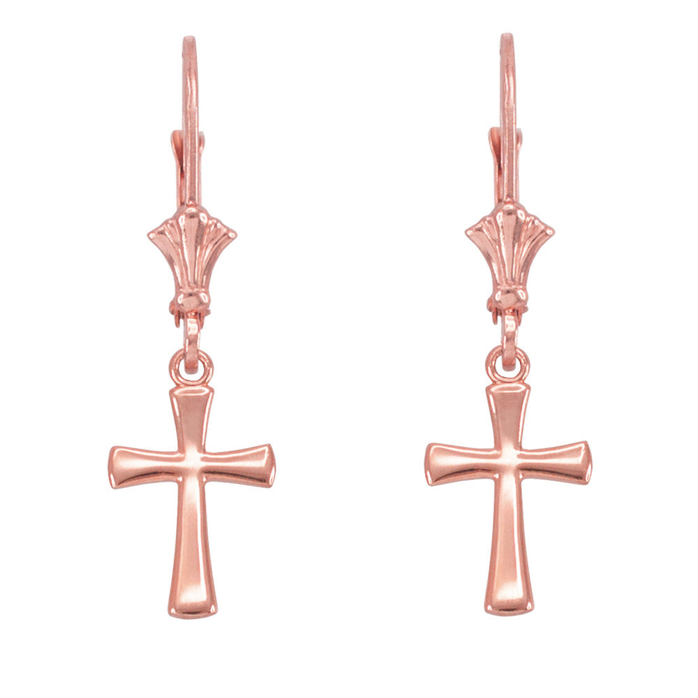 Gold Mini Rounded Cross Earrings, view 2