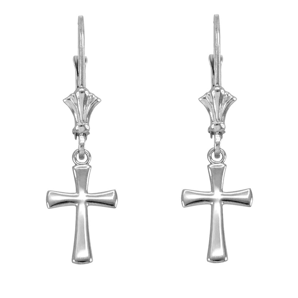 Gold Mini Rounded Cross Earrings, view 3