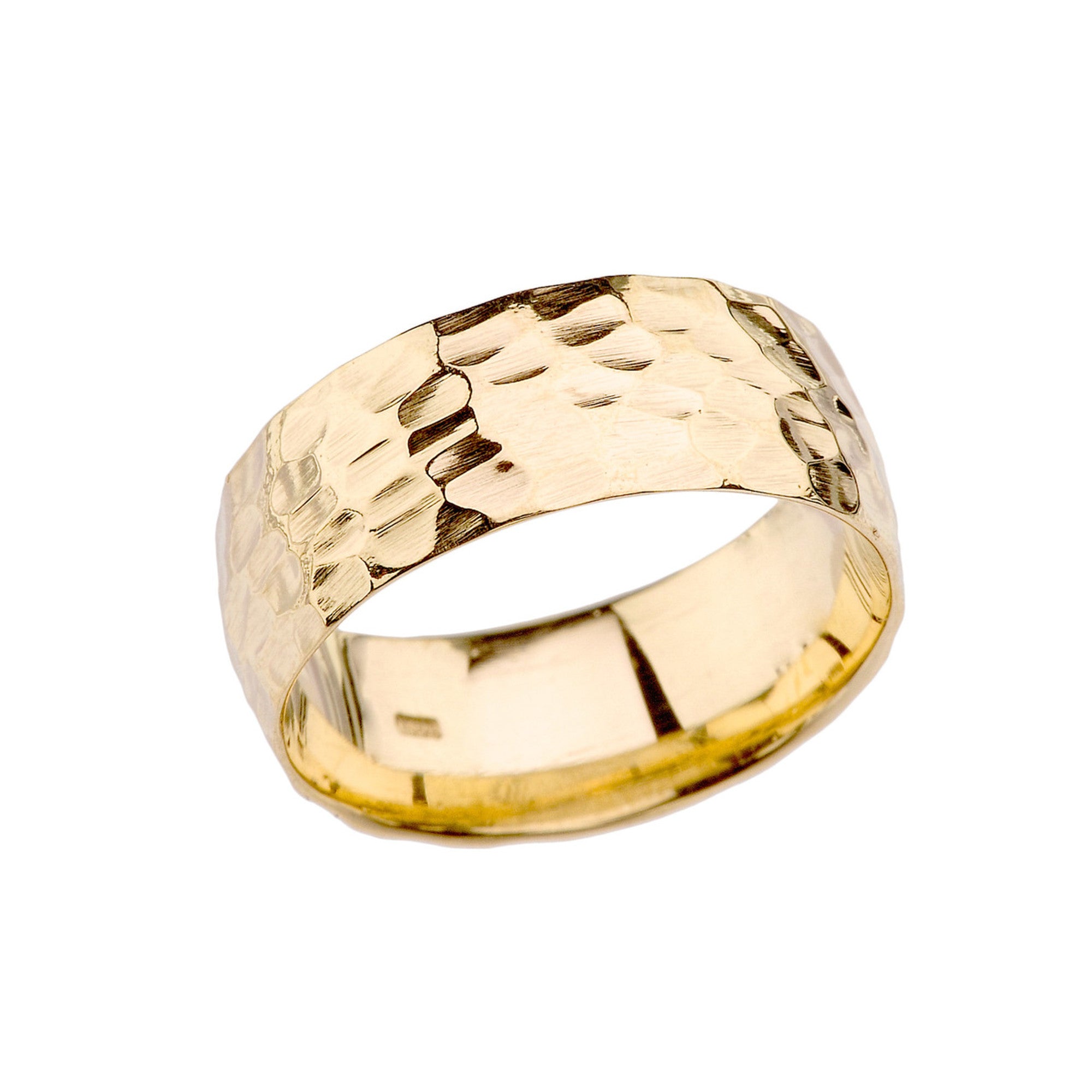 Gold Modern Hammered 7 mm Band, view 4