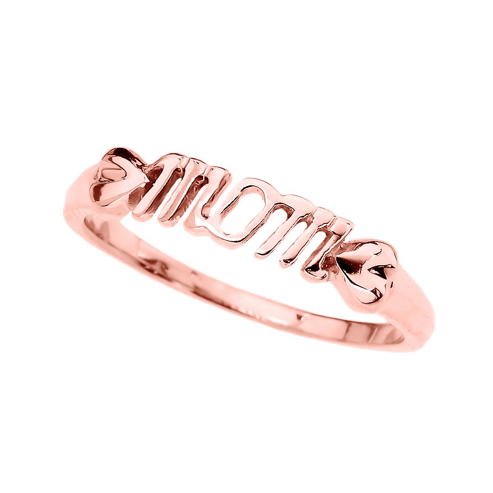 Gold "MOM" with Hearts Dainty Ring, view 2