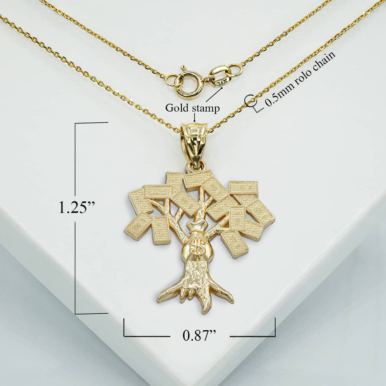 Gold Money On Tree Pendant Necklace, view 3
