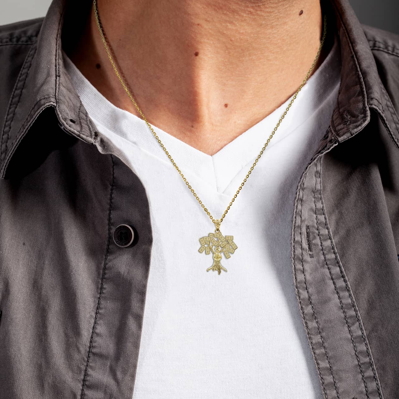 Gold Money On Tree Pendant Necklace, view 4