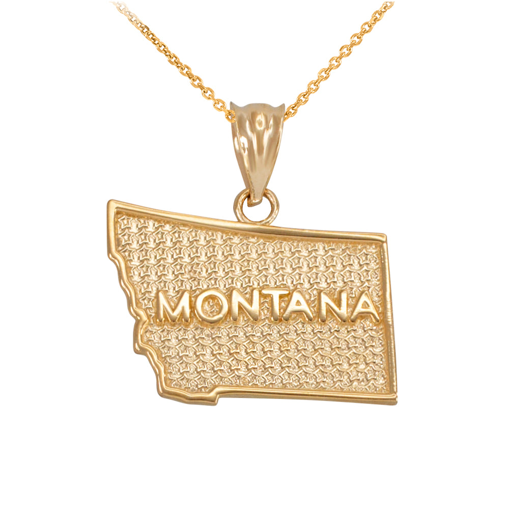 Gold Montana State Map Pendant Necklace