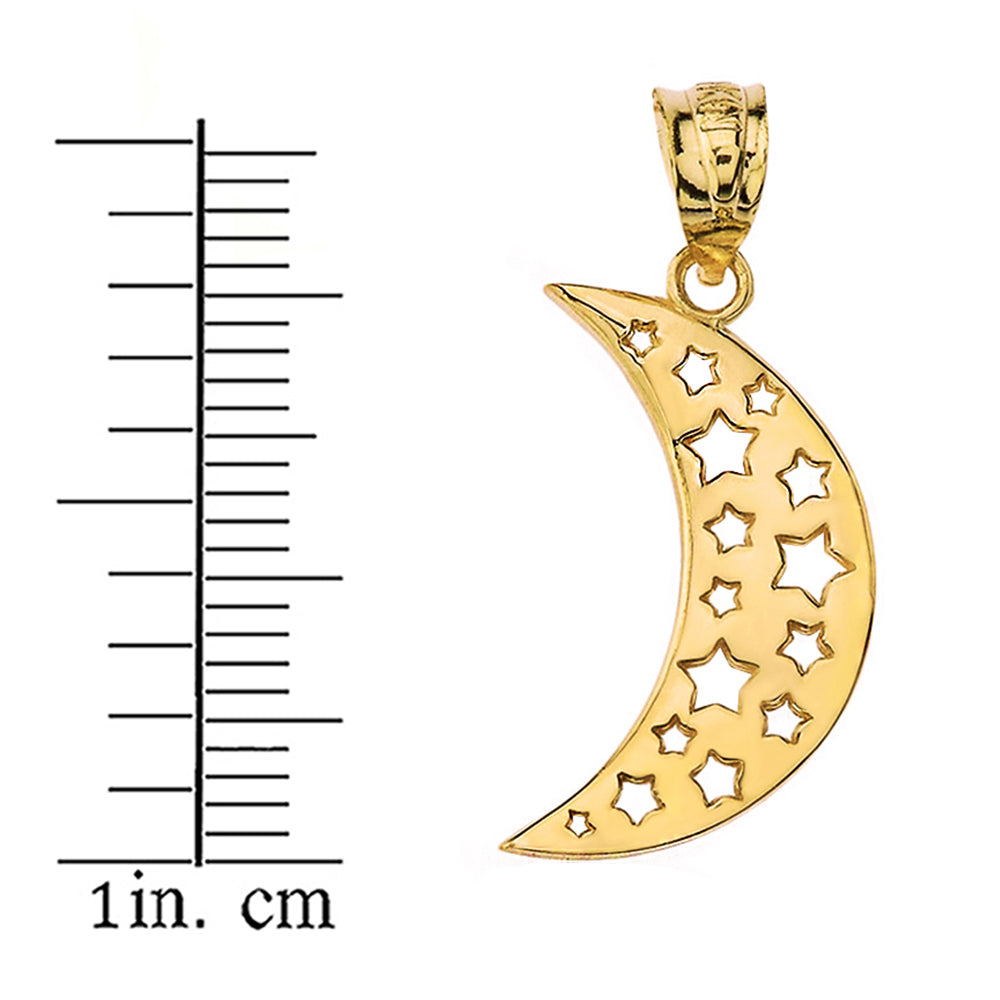 Gold Moon Crescent and Stars Pendant Necklace, view 3