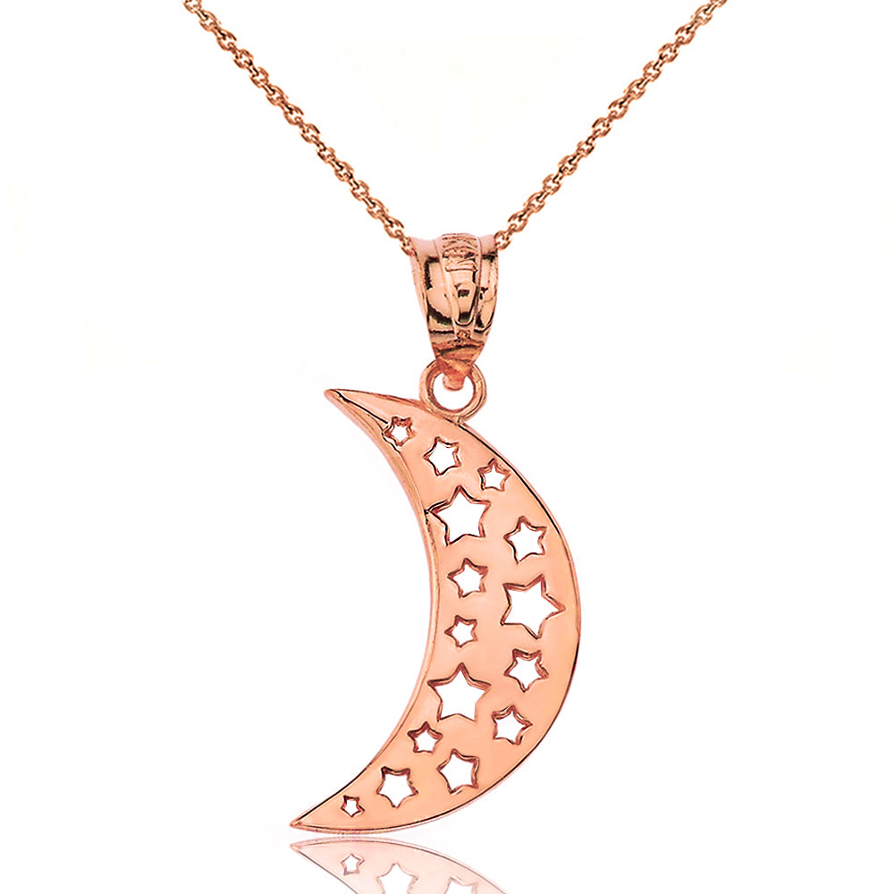 Gold Moon Crescent and Stars Pendant Necklace, view 4