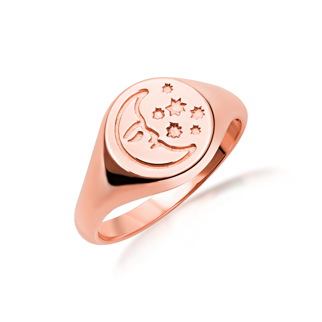 Gold Moon Face Celestial Stars Signet Ring, view 4