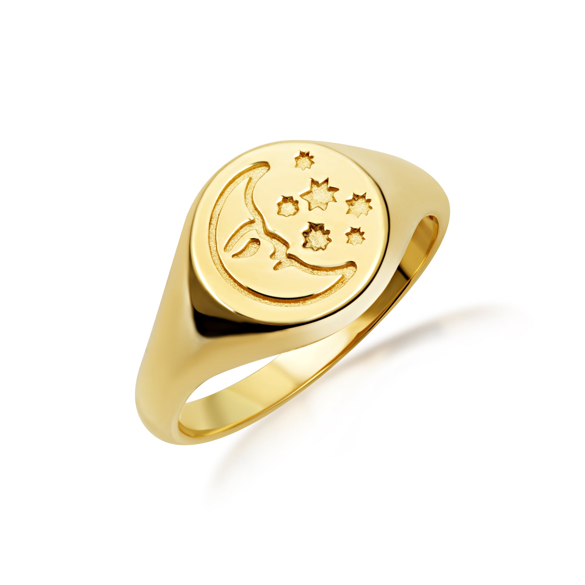 Gold Moon Face Celestial Stars Signet Ring, view 6
