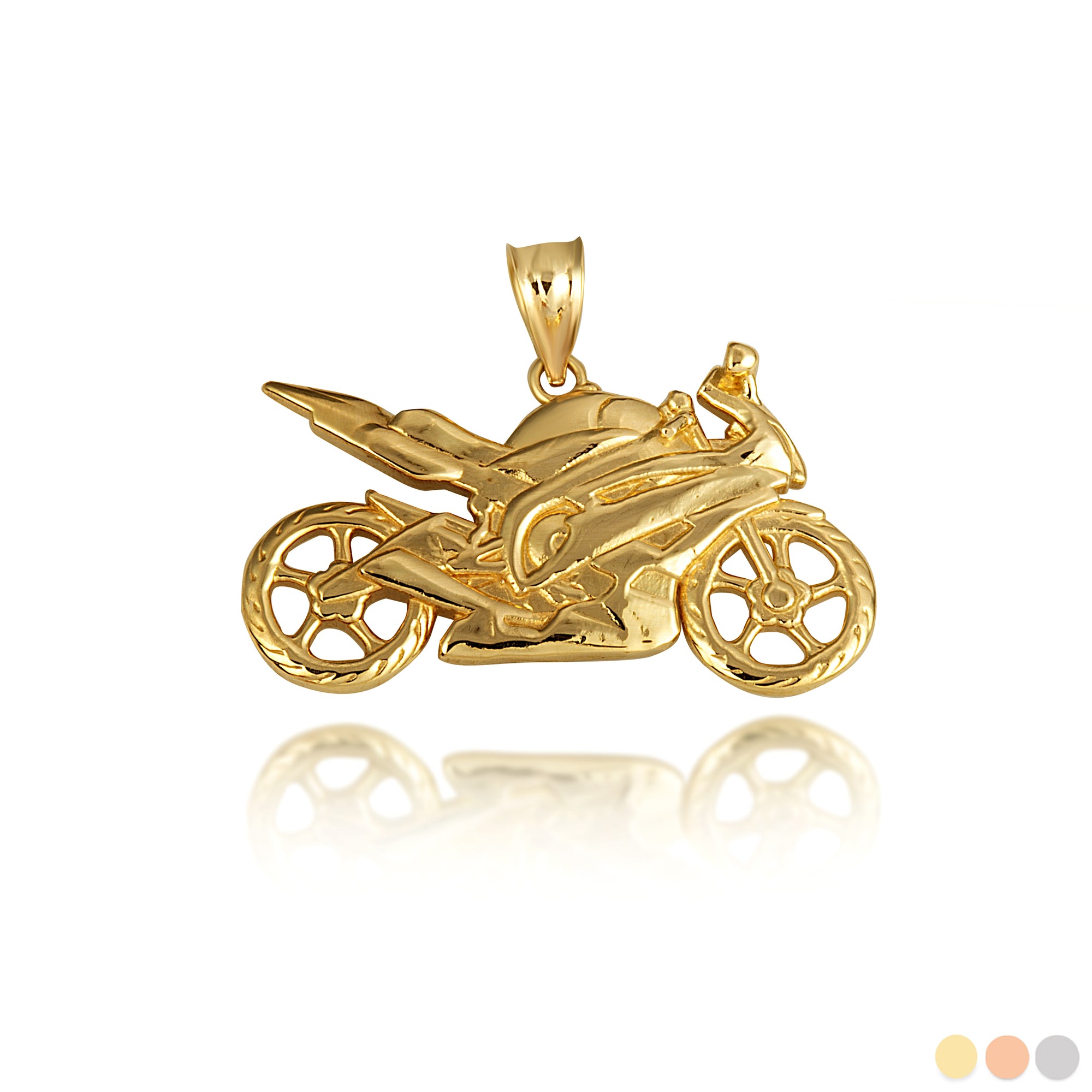 Gold Motorcycle Biker Freedom Ride Pendant Necklace