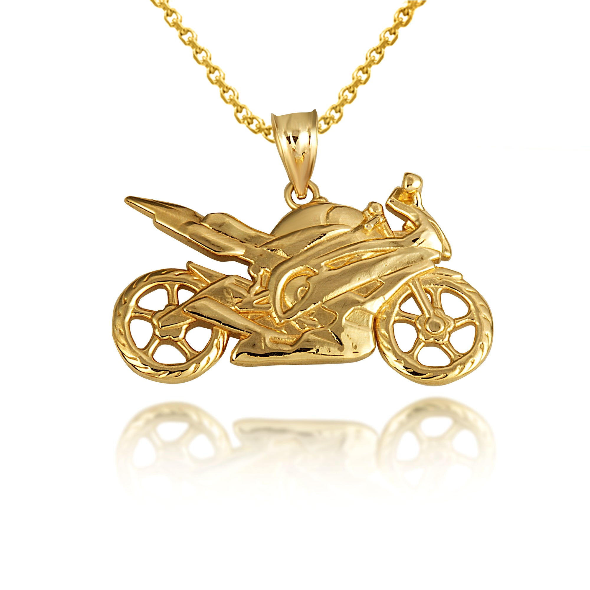 Gold Motorcycle Biker Freedom Ride Pendant Necklace, view 4