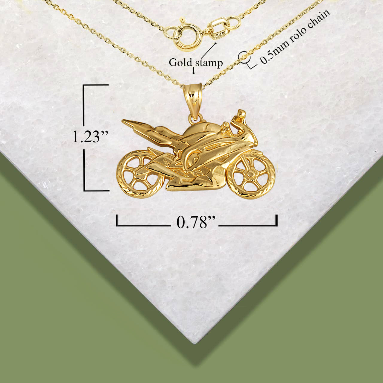 Gold Motorcycle Biker Freedom Ride Pendant Necklace, view 5